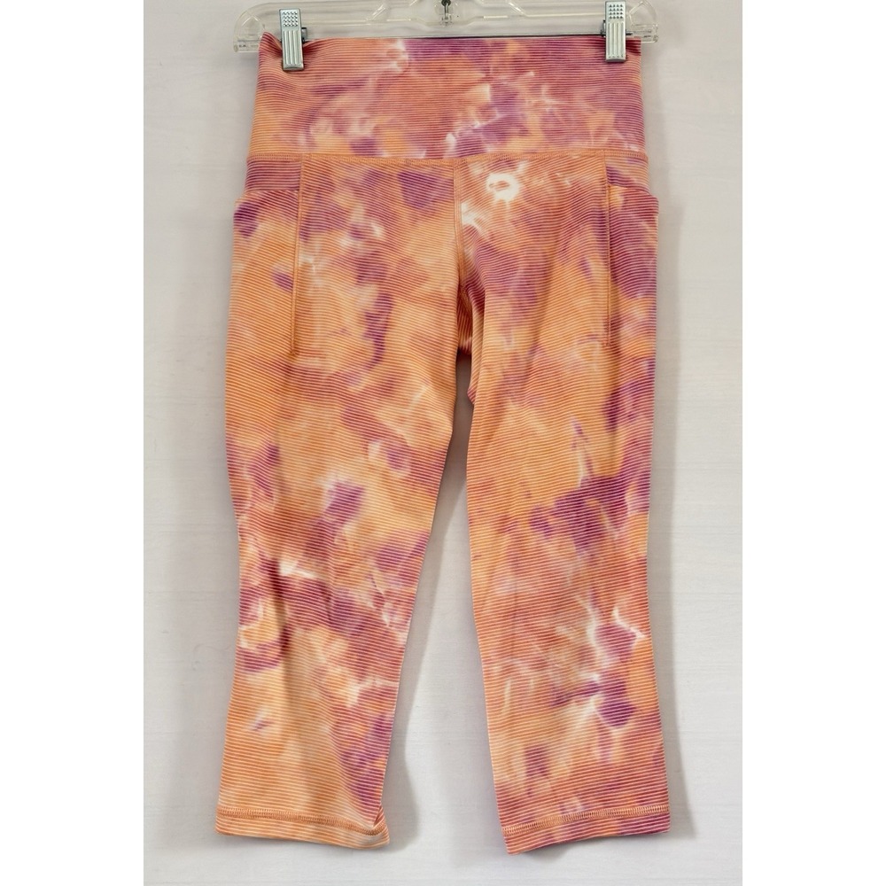 Athleta Womens Salutation Stash Pocket II Capri‎ Leggings Orange/Pink SP